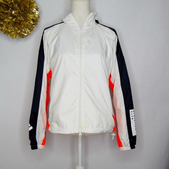 adidas Jackets & Blazers - Adidas Womens Windbreaker Jacket White Black Color Block Zip Drawstring Hooded M